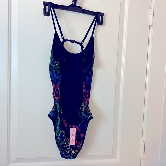 NWT Feather 11 One-Piece Black Tiger Print French Cut Crisis-Cross Swimsuit - Picture 6 of 7